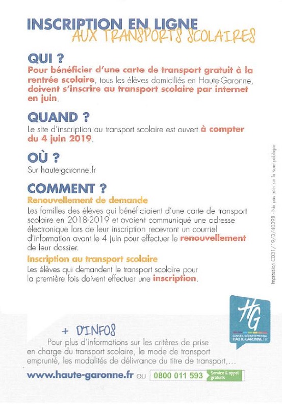 Transport scolaire rentrée 2019